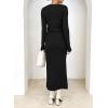 imageHappy Sailed Womens Knit Dress Spring Long Sleeve Wrap V Neck Tie Waist Ribbed Sweater DressesBlack