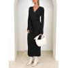 imageHappy Sailed Womens Knit Dress Spring Long Sleeve Wrap V Neck Tie Waist Ribbed Sweater DressesBlack