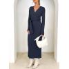 imageHappy Sailed Womens Knit Dress Spring Long Sleeve Wrap V Neck Tie Waist Ribbed Sweater DressesBlue