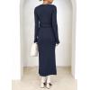 imageHappy Sailed Womens Knit Dress Spring Long Sleeve Wrap V Neck Tie Waist Ribbed Sweater DressesBlue