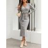 imageHappy Sailed Womens Knit Dress Spring Long Sleeve Wrap V Neck Tie Waist Ribbed Sweater DressesGray