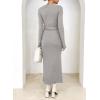 imageHappy Sailed Womens Knit Dress Spring Long Sleeve Wrap V Neck Tie Waist Ribbed Sweater DressesGray