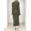 imageHappy Sailed Womens Knit Dress Spring Long Sleeve Wrap V Neck Tie Waist Ribbed Sweater DressesGreen