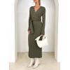 imageHappy Sailed Womens Knit Dress Spring Long Sleeve Wrap V Neck Tie Waist Ribbed Sweater DressesGreen