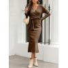 imageHappy Sailed Womens Knit Dress Spring Long Sleeve Wrap V Neck Tie Waist Ribbed Sweater DressesKhaki