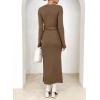 imageHappy Sailed Womens Knit Dress Spring Long Sleeve Wrap V Neck Tie Waist Ribbed Sweater DressesKhaki
