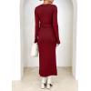 imageHappy Sailed Womens Knit Dress Spring Long Sleeve Wrap V Neck Tie Waist Ribbed Sweater DressesRed