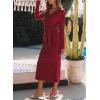 imageHappy Sailed Womens Knit Dress Spring Long Sleeve Wrap V Neck Tie Waist Ribbed Sweater DressesRed