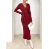 imageHappy Sailed Womens Knit Dress Spring Long Sleeve Wrap V Neck Tie Waist Ribbed Sweater DressesRed