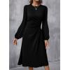 imageHappy Sailed Womens Long Sleeve Ruched Waist Flowy A Line High Low Midi Cocktail Party DressBlack