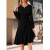 imageHappy Sailed Womens Long Sleeve Ruched Waist Flowy A Line High Low Midi Cocktail Party DressBlack