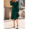 imageHappy Sailed Womens Long Sleeve Ruched Waist Flowy A Line High Low Midi Cocktail Party DressBlackish Green