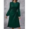 imageHappy Sailed Womens Long Sleeve Ruched Waist Flowy A Line High Low Midi Cocktail Party DressBlackish Green