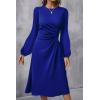 imageHappy Sailed Womens Long Sleeve Ruched Waist Flowy A Line High Low Midi Cocktail Party DressDark Blue
