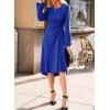 imageHappy Sailed Womens Long Sleeve Ruched Waist Flowy A Line High Low Midi Cocktail Party DressDark Blue
