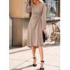 imageHappy Sailed Womens Long Sleeve Ruched Waist Flowy A Line High Low Midi Cocktail Party DressKhaki
