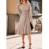 imageHappy Sailed Womens Long Sleeve Ruched Waist Flowy A Line High Low Midi Cocktail Party DressKhaki