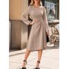 imageHappy Sailed Womens Long Sleeve Ruched Waist Flowy A Line High Low Midi Cocktail Party DressKhaki