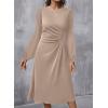 imageHappy Sailed Womens Long Sleeve Ruched Waist Flowy A Line High Low Midi Cocktail Party DressKhaki