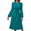 imageHappy Sailed Womens Long Sleeve Ruched Waist Flowy A Line High Low Midi Cocktail Party DressLake Green