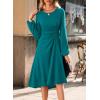 imageHappy Sailed Womens Long Sleeve Ruched Waist Flowy A Line High Low Midi Cocktail Party DressLake Green