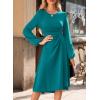 imageHappy Sailed Womens Long Sleeve Ruched Waist Flowy A Line High Low Midi Cocktail Party DressLake Green