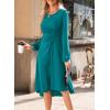 imageHappy Sailed Womens Long Sleeve Ruched Waist Flowy A Line High Low Midi Cocktail Party DressLake Green