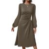 imageHappy Sailed Womens Long Sleeve Ruched Waist Flowy A Line High Low Midi Cocktail Party DressLight Brown