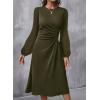 imageHappy Sailed Womens Long Sleeve Ruched Waist Flowy A Line High Low Midi Cocktail Party DressMoss Green