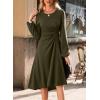 imageHappy Sailed Womens Long Sleeve Ruched Waist Flowy A Line High Low Midi Cocktail Party DressMoss Green