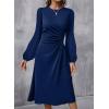 imageHappy Sailed Womens Long Sleeve Ruched Waist Flowy A Line High Low Midi Cocktail Party DressNavy Blue