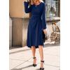 imageHappy Sailed Womens Long Sleeve Ruched Waist Flowy A Line High Low Midi Cocktail Party DressNavy Blue
