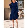 imageHappy Sailed Womens Long Sleeve Ruched Waist Flowy A Line High Low Midi Cocktail Party DressNavy Blue