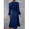 imageHappy Sailed Womens Long Sleeve Ruched Waist Flowy A Line High Low Midi Cocktail Party DressNavy Blue