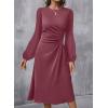 imageHappy Sailed Womens Long Sleeve Ruched Waist Flowy A Line High Low Midi Cocktail Party DressPink