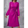 imageHappy Sailed Womens Long Sleeve Ruched Waist Flowy A Line High Low Midi Cocktail Party DressPurple Rose