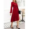 imageHappy Sailed Womens Long Sleeve Ruched Waist Flowy A Line High Low Midi Cocktail Party DressRed