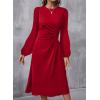 imageHappy Sailed Womens Long Sleeve Ruched Waist Flowy A Line High Low Midi Cocktail Party DressRed