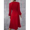 imageHappy Sailed Womens Long Sleeve Ruched Waist Flowy A Line High Low Midi Cocktail Party DressRed
