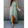 imageHappy Sailed Womens Off The Shoulder Maxi Dress Casual Short Sleeve Ruffle High Low Cocktail Party Wedding Guest DressesGreen