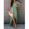 imageHappy Sailed Womens Off The Shoulder Maxi Dress Casual Short Sleeve Ruffle High Low Cocktail Party Wedding Guest DressesGreen