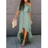 imageHappy Sailed Womens Off The Shoulder Maxi Dress Casual Short Sleeve Ruffle High Low Cocktail Party Wedding Guest DressesGreen