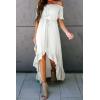 imageHappy Sailed Womens Off The Shoulder Maxi Dress Casual Short Sleeve Ruffle High Low Cocktail Party Wedding Guest DressesWhite