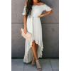 imageHappy Sailed Womens Off The Shoulder Maxi Dress Casual Short Sleeve Ruffle High Low Cocktail Party Wedding Guest DressesWhite