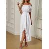 imageHappy Sailed Womens Off The Shoulder Maxi Dress Casual Short Sleeve Ruffle High Low Cocktail Party Wedding Guest DressesWhite