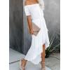 imageHappy Sailed Womens Off The Shoulder Maxi Dress Casual Short Sleeve Ruffle High Low Cocktail Party Wedding Guest DressesWhite