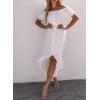 imageHappy Sailed Womens Off The Shoulder Maxi Dress Casual Short Sleeve Ruffle High Low Cocktail Party Wedding Guest DressesWhite