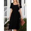 imageHappy Sailed Womens Summer Short Sleeve Square Neck Ruched Waist Flowy A Line Midi Cocktail Party DressBlack