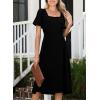 imageHappy Sailed Womens Summer Short Sleeve Square Neck Ruched Waist Flowy A Line Midi Cocktail Party DressBlack