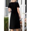 imageHappy Sailed Womens Summer Short Sleeve Square Neck Ruched Waist Flowy A Line Midi Cocktail Party DressBlack